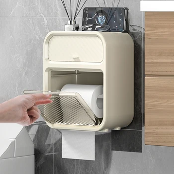 Многофункциональный настенный ящик для салфеток с полкой для хранения Держатель туалетной бумаги без перфораторов Водонепроницаемый ящик для хранения салфеток