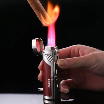 Многофункциональный нож для сигар Четыре зажигалки прямого заряда Металлический бутан газ Надувной прикуриватель Ветрозащитный На открытом воздухе Специальные инструменты