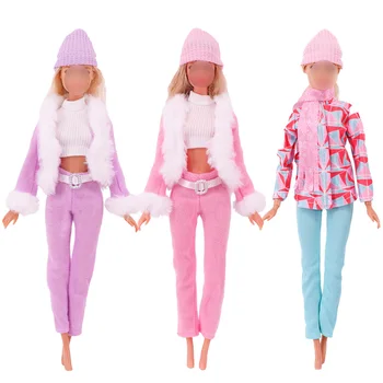  Многоцветный 2 шт./компл., мягкий мех, плюшевое пальто, платье + высокий каблук, зимняя одежда, аксессуары для Барби, кукла, одежда, детская игрушка