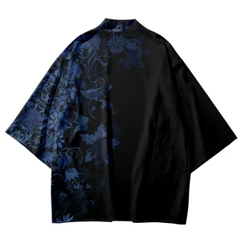 Мода Повседневный цветочный принт Японский стиль Традиционное кимоно Мужчины Женщины Юката Кардиган Рубашки Haori Оверсайз Уличная одежда Топы