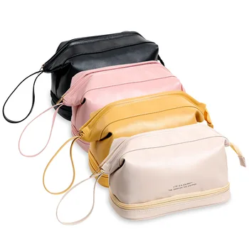 Модная двойная сумка для макияжа из полиуретана, дорожная сумка для туалетных принадлежностей большой емкости, сумка для хранения косметики, интернет, красная косметичка, портативная