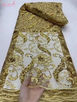 Модная французская сетчатая вышивка бисером кружевная ткань с пайетками африканская нигерийская ткань для свадебного платья
