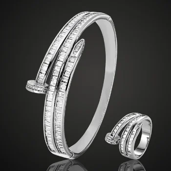 Модные женские размеры T кубический циркон браслет для ногтей кольцо свадебные ювелирные изделия наборы металлический медь микро паве закрепка браслет бесплатно одна маска