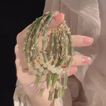 Модные ювелирные изделия Китайский стиль Бамбуковый суставной браслет для женщин Романтический зеленый акриловый браслет из бисера Подарок на день рождения Дропшиппинг