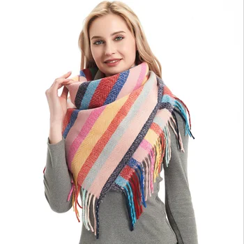 Модный женский уютный теплый зимний осенний шарф-одеяло стильный мягкий толстый клетчатый гигантский шарф шаль накидка
