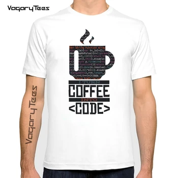 Модный программист Футболка 2022 Топы Я превращаю кофе в код Футболка Кофе Уличная одежда Повседневная футболка с о-образным вырезом Летняя футболка мужская