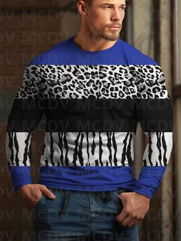 Мужская 3D-печатная графическая футболка с длинным рукавом Повседневная рубашка