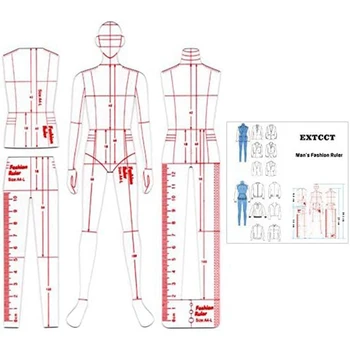 Мужская мода Иллюстрация Линейка Рисунок Шаблон Акрил Для Шитья Гуманоидный Дизайн Узора, Измерение Одежды