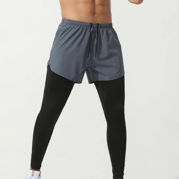 Мужские спортивные штаны для фитнеса 2 в 1, брюки для бега, тренировки, баскетбольные леггинсы, двухслойные брюки, спортивные брюки