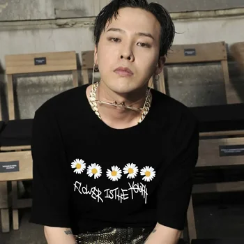  Мужские футболки 100% хлопок Корейский модный бренд Рубашка оверсайз Женская уличная одежда Daisy Цветочный принт Топы с коротким рукавом