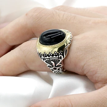 Мужское кольцо из стерлингового серебра 925 пробы нового стиля, овальное женское кольцо из черного натурального агата, нейтральные тайские серебряные турецкие ювелирные изделия