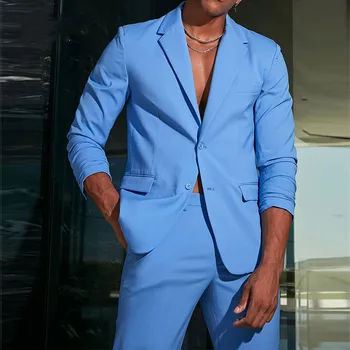 Мужской пиджак Черный белый синий с приталенным воротником Однобортный мужской джентльмен Деловой пиджак с длинным рукавом Формальный блейзер 2022