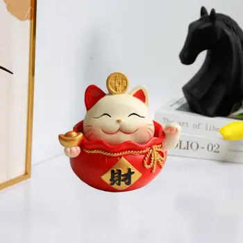 Мультфильм Счастливый кот Изысканная мультяшная статуя кота Счастливый кот Украшение для домашнего офиса Украшение автомобиля Принеси удачу Фортуна Китайский новый
