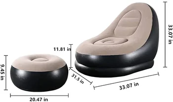 Надувной диван для отдыха Кресло и подставка для ног Открытый складной шезлонг Диван Флокирование Ленивый диван Флокированный топ (без насоса)