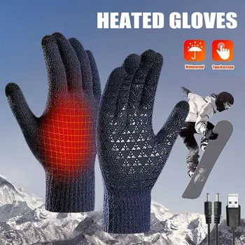 Нескользящие перчатки с электрическим подогревом Творчество Вязание Сенсорные зимние перчатки Теплые компьютерные перчатки USB Перчатки с подогревом Мужчины Женщины