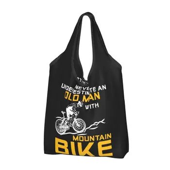 Никогда не недооценивайте старика с сумкой для покупок на горном велосипеде Сумка для покупок Сумка для продуктов питания Вместимость велосипеда MTB Мешки для переработки Сумка