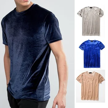 Новая летняя мужская бархатная футболка с круглым вырезом с коротким рукавом однотонная мужская футболка хип-хоп базовая футболка для мужской одежды StreetWear