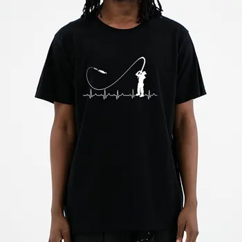 Новая футболка Fishinger Heartbeat - Забавная рыба рыбак Подарочная идея Модная мужская футболка Модная футболка с коротким рукавом Хлопок с O Neck Top Tee