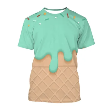 Новая футболка Интерес Мороженое 3D-печатный O-образный воротник Уличная одежда Мужчины Женщины Шорты Sleev Tees Модные летние повседневные свободные топы Kid