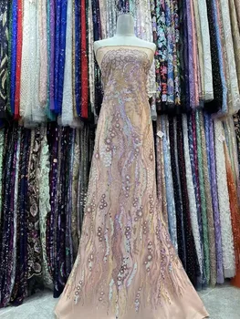 Новейшая французская тюль с пайетками Кружево Африканская кружевная ткань Вышивка 5 ярдов Высококачественный женский свадебный материал Нигерийская кружевная ткань