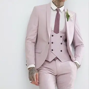 Новейший розовый мужской костюм с лацканом Shaw 2023 Slim One Button Formal Prom 3 шт. Мужские комплекты Блейзер + Жилет + Брюки Смокинги Костюм Homme