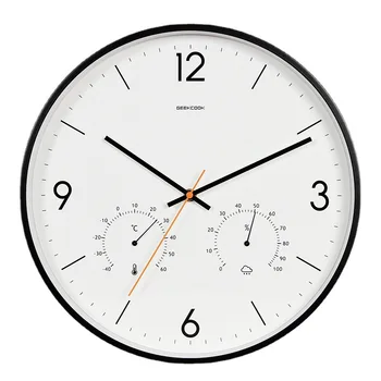 Новые 14-дюймовые многофункциональные настенные часы температуры и гигрометра Mordern Nordic Simple Metal Frame Silent Wall Clock Dopshipping