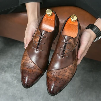 Новые коричневые туфли дерби для мужчин с острым носком и шнуровкой на шнуровке, черные мужские формальные туфли ручной работы, бизнес-размер 38-46