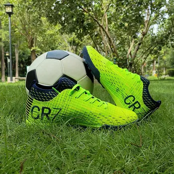 Новые поступления Зеленый газон Детская футбольная обувь для мини-футбола Нескользящая легкая мужская футбольная тренировочная обувь Бутсы на шнуровке для мужчин
