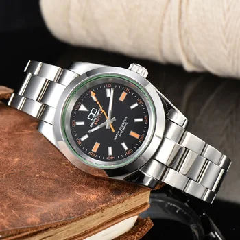  Новые роскошные 39 мм Мужские механические часы Высококачественная сапфировая зеркальная поверхность Нержавеющая сталь NH35 Механизм Популярные часы Два цвета