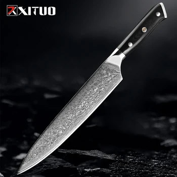  Нож шеф-повара 9-дюймовое лезвие Дамаск Японский VG-10V Супер Сталь Черная Ручка G10 Острый как бритва кухонный нож Pro Full Tang Chef Knife