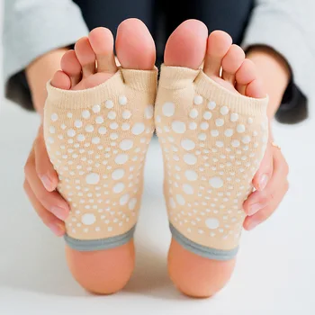  Носки для йоги с двумя пальцами ноги Силиконовые нескользящие быстросохнущие носки для пилатеса Нога Пятка Вентиляция Балет Танцевальный носок для женщин Фитнес 4 шт