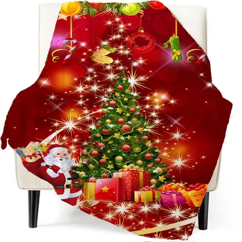 Одеяло Санта-Клауса Рождественская площадь 300 г Фланелевая печать Теплое утолщающее двухстороннее фланелевое одеяло