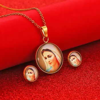 Ожерелье Девы Марии Золотой Цвет Бижутерия Заявление Ожерелье Женщины Мода Кулон Католические Ювелирные Изделия