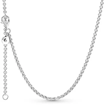 Оригинальная цепочка Rolo из стерлингового серебра 925 пробы с логотипом Фирменное ожерелье для женщин Подарок Популярный шарм из бисера DIY Ювелирные изделия