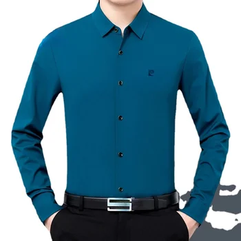 Осенне-зимняя одежда Мужская 100% шелковая рубашка с длинными рукавами для мужчин Высококачественные повседневные мужские рубашки Плюшевые утолщенные топы FCY