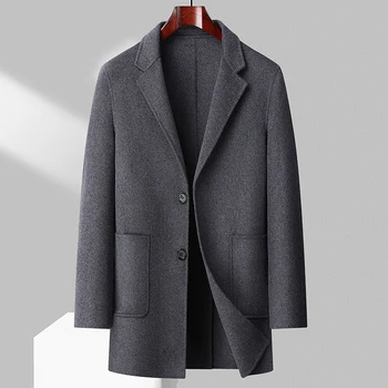 Осеннее и зимнее новое пальто Мужское Slim Fit средней длины Универсальное модное однотонное пальто