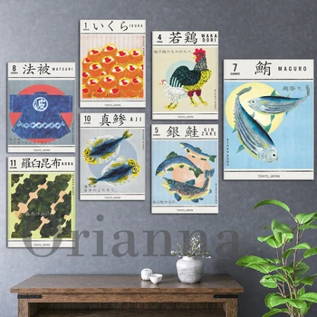 Плакат Аяко Кубо, Магуро, Вака Дори, Японские винтажные плакаты на холсте, Японская еда Принт, Домашний настенный декор, Японское рыбное искусство