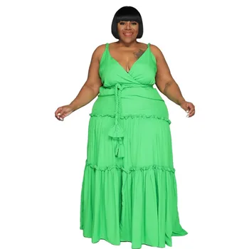 Платье на тонких бретелях Сексуальная грудь с запахом Африканские платья для женщин Однотонное свободное элегантное длинное платье с открытой спиной 2023 Summer Vestidos 5XL