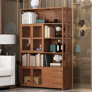 Полки, китайский книжный шкаф, простой пол бамбук, простой домашний книжный шкаф для хранения из массива дерева