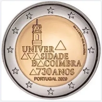 Португалия 2020 Университет Коимбры 730 2 евро Биметаллическая памятная монета New Unc