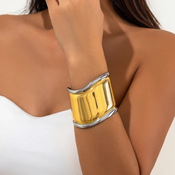 Преувеличенная большая открытая манжета Bracelect для женщин Модный металлический браслет на руке Аксессуары 2023 Модные ювелирные изделия Женские