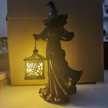 Призрак Хэллоуина с фонарем Смола Безликая призрачная скульптура Статуя ведьмы Призрачная скульптура для дома Товары для вечеринок в помещении / на открытом воздухе