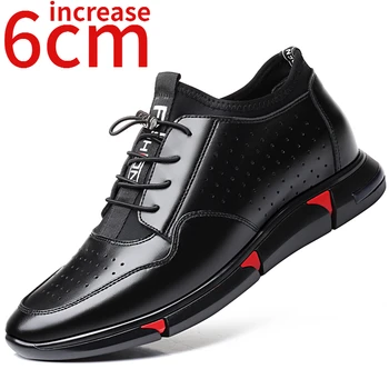  Приподнятая мужская обувь 6 см Увеличенные кроссовки Повседневная спортивная дышащая кожаная обувь Британская невидимая обувь для мужчин