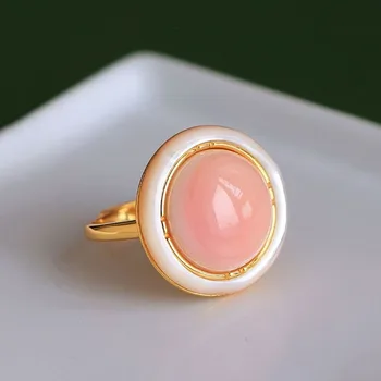 Простота дизайна Розовые и белые эмалевые круглые кольца для женщин Элегантная сладкая вечеринка высокого уровня Новое в ювелирных изделиях для обручальных колец