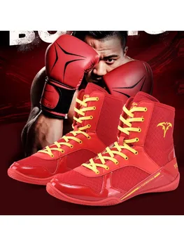 Профессиональная боксерская обувь, резиновая подошва, красная сетка, дышащая, обувь для тренировок по борьбе и борьбе, боксерские ботинки для приседаний
