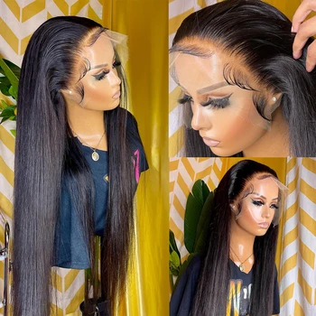 Прямой кружевной передний парик 13x4 парики из натуральных волос для женщин предварительно выщипанный бразильский парик для волос 180 плотность 30 40 дюймов hd кружевной фронтальный парик