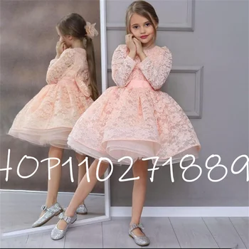 Пышные рукава Платье для девочки Платья для девочек с высокими и низкими цветами Милое свадебное платье Baby Gril Платье принцессы Платье для первого причастия