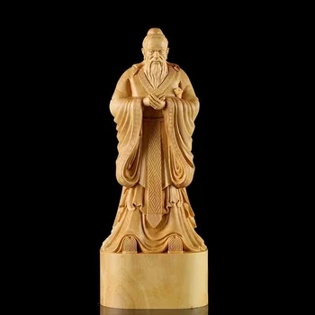 Резьба по самшиту подарки учителям Домашний офис Фэн-шуй резьба по ремеслам фигура Конфуций украшение статуи украшение стола