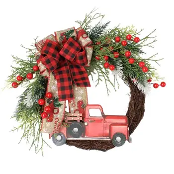 Рождественский венок Красный грузовик Рождественский венок Художественные и реалистичные принадлежности для настенного искусства для входных дверей Крыльцо Камины Назад