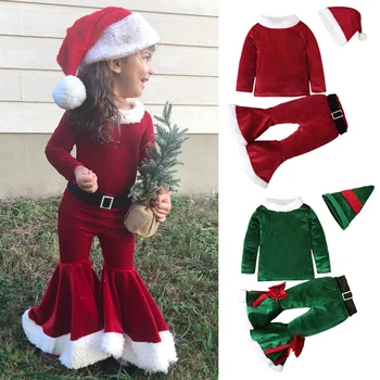Рождественский костюм Детские комплекты одежды для новорожденных Зимние флисовые топы + брюки + головные уборы Одежда для мальчиков и девочек Новогодний наряд Санта-Клауса